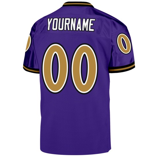 Custom Purple Old Gold-Black Mesh Authentic Throwback Football Jersey