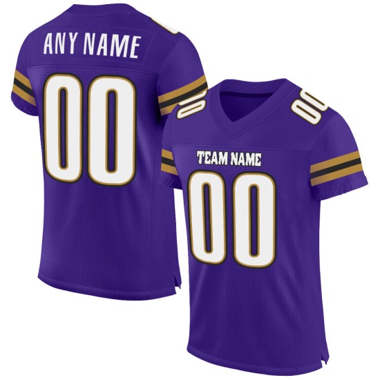 Custom Purple White-Old Gold Mesh Authentic Football Jersey