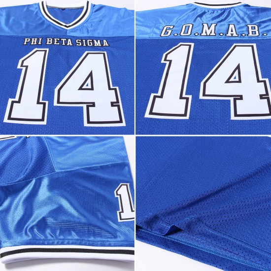 Custom Royal White-Black Mesh Authentic Throwback Football Jersey