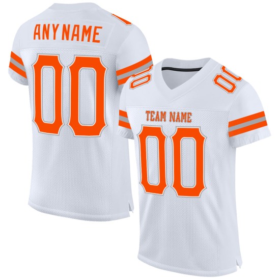 Custom White Orange-Gray Mesh Authentic Football Jersey