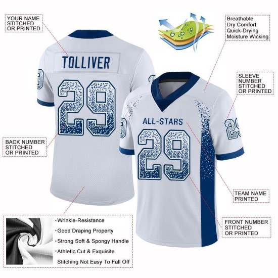 Custom White Royal Mesh Drift Fashion Football Jersey