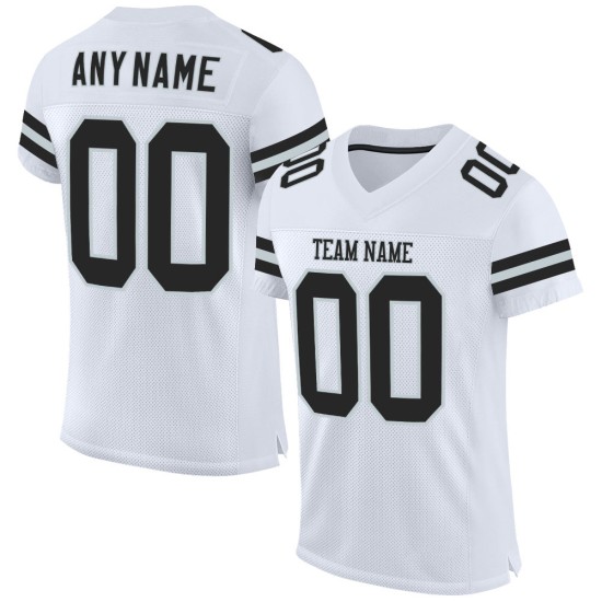 Custom White Black-Silver Mesh Authentic Football Jersey