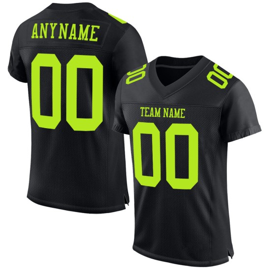 Custom Black Neon Green Mesh Authentic Football Jersey