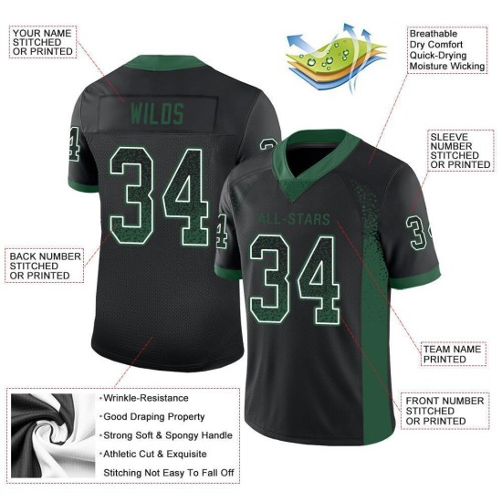 Custom Black Gotham Green-White Mesh Drift Fashion Football Jersey