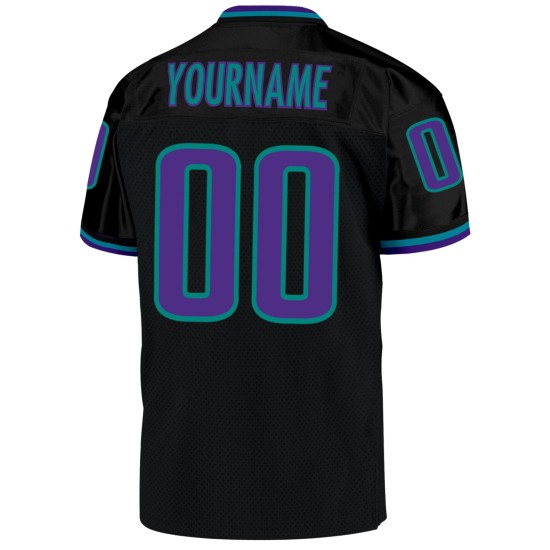 Custom Black Purple-Aqua Mesh Authentic Throwback Football Jersey